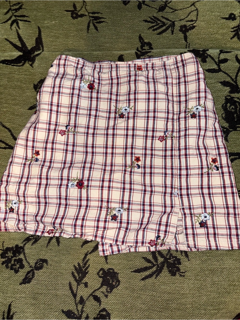 Girls Pink Plaid Embroidered Skort with Floral Detail